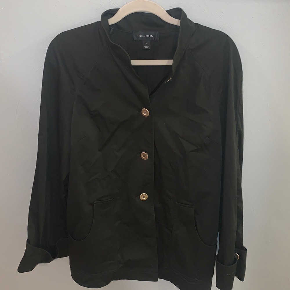 St. John black label Dark olive green button up